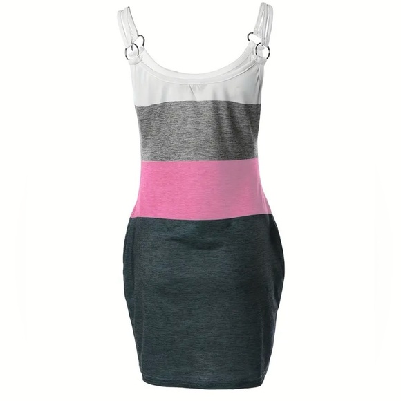 Pink Color Block Pocket Swimsuit Beach Coverup Dress - Picture 3 of 4